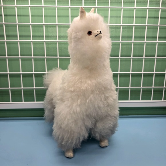 Alpaca Real Fur Plush, White, 14" Tall VERY SOFT Stuffed Animal Llama Figurine - Picture 5 of 9